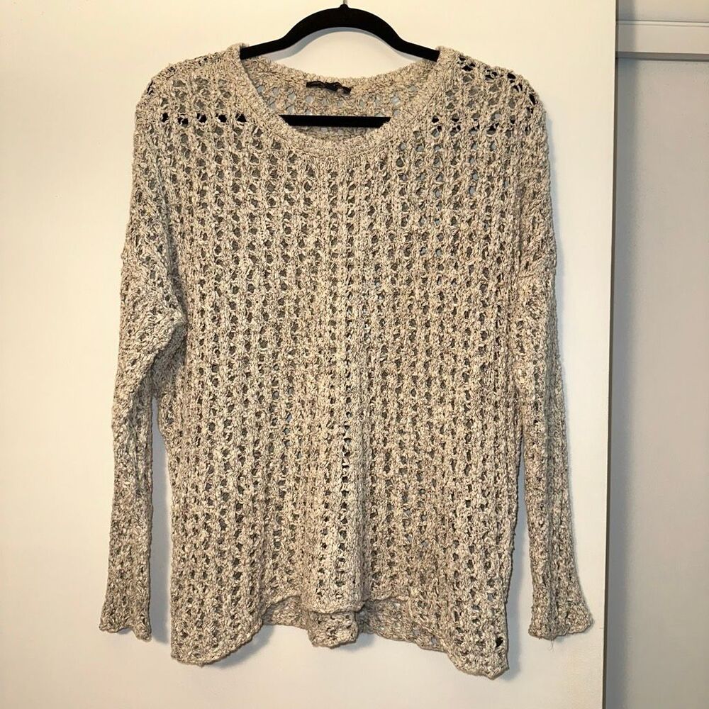 American Eagle Women’s XL Beige Chunky Long Sleeve Open Knit Crew Sweater GUC